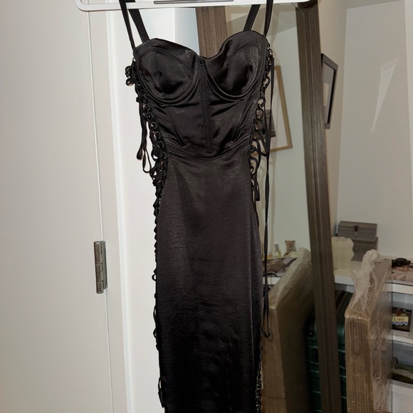 House of CB Angelina Black Satin Lace Up Corset Dress - Picture 13 of 16